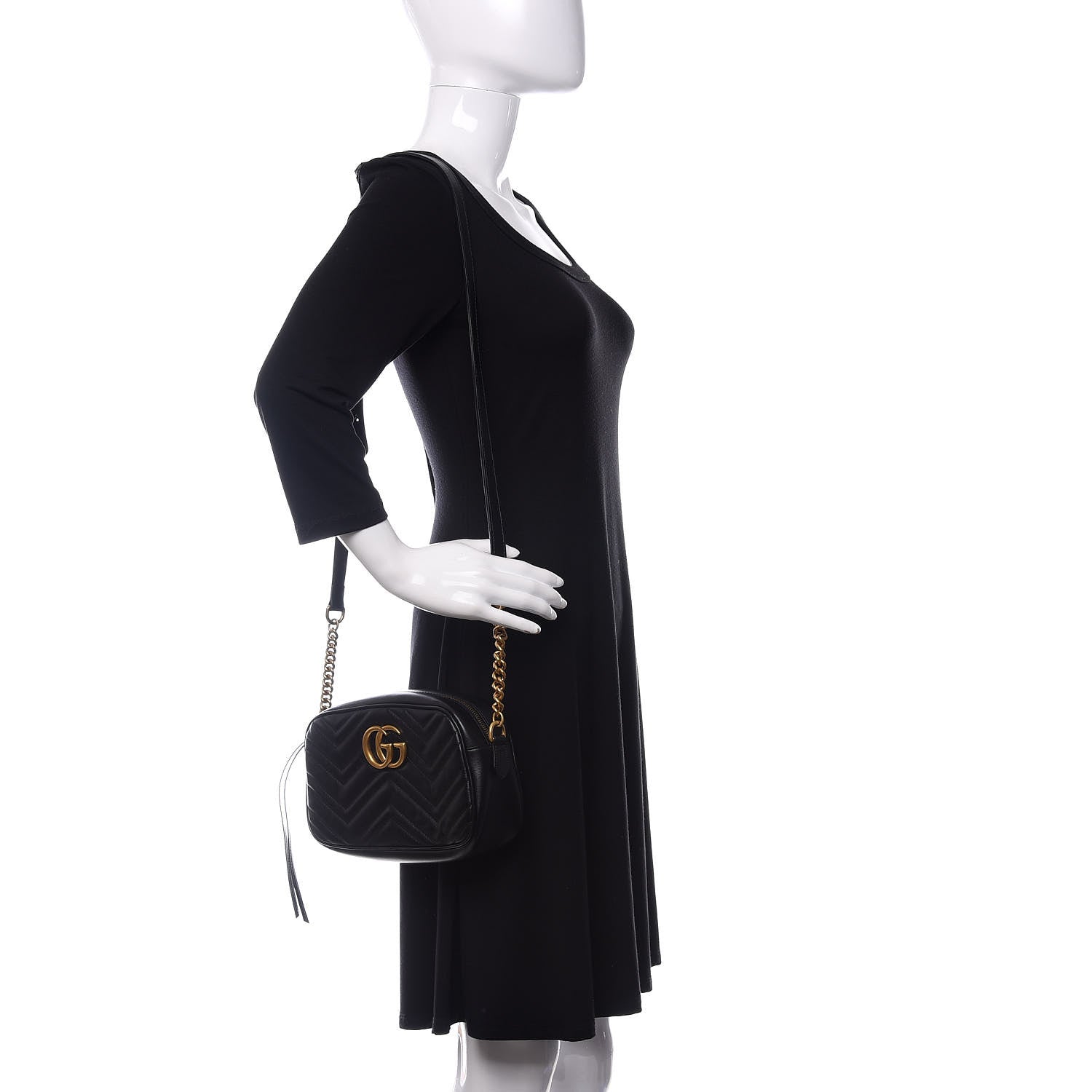 Gucci Calfskin Matelasse Small GG Marmont Chain Shoulder Bag Black 2 of 10