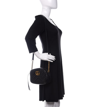 Gucci Calfskin Matelasse Small GG Marmont Chain Shoulder Bag Black 2 of 10