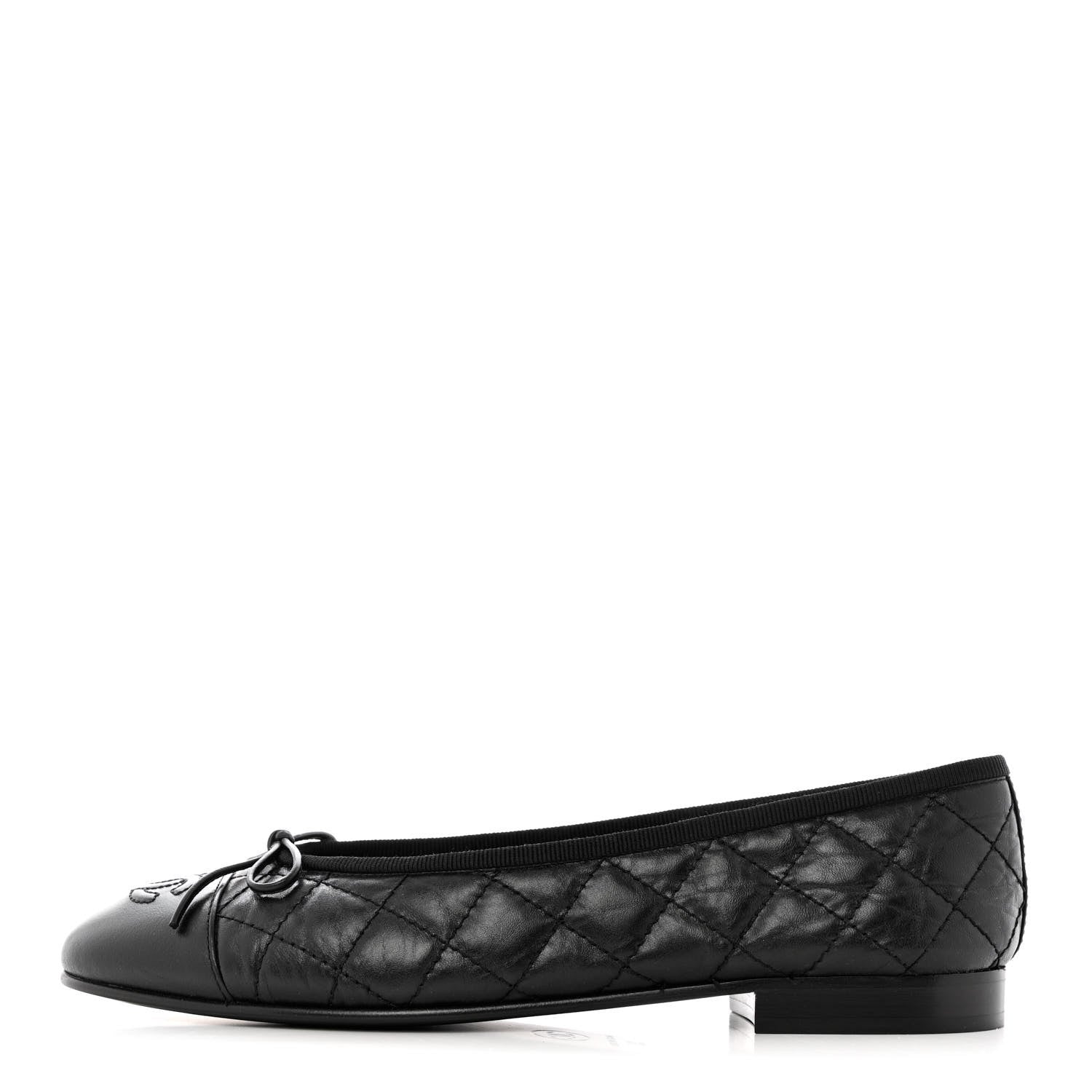 Chanel Aged Calfskin Quilted CC Cap Toe Ballerina Flats 37 Black 1 of 11