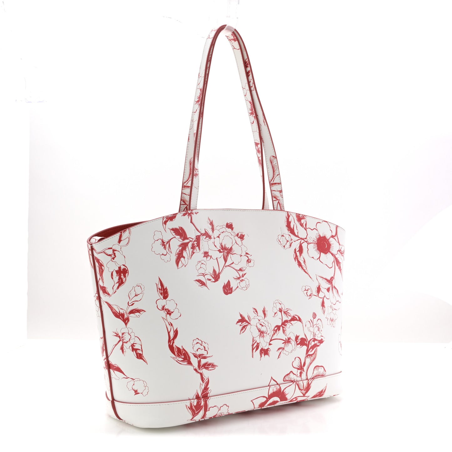 Calfskin Floral Dragon Print Tote White Red