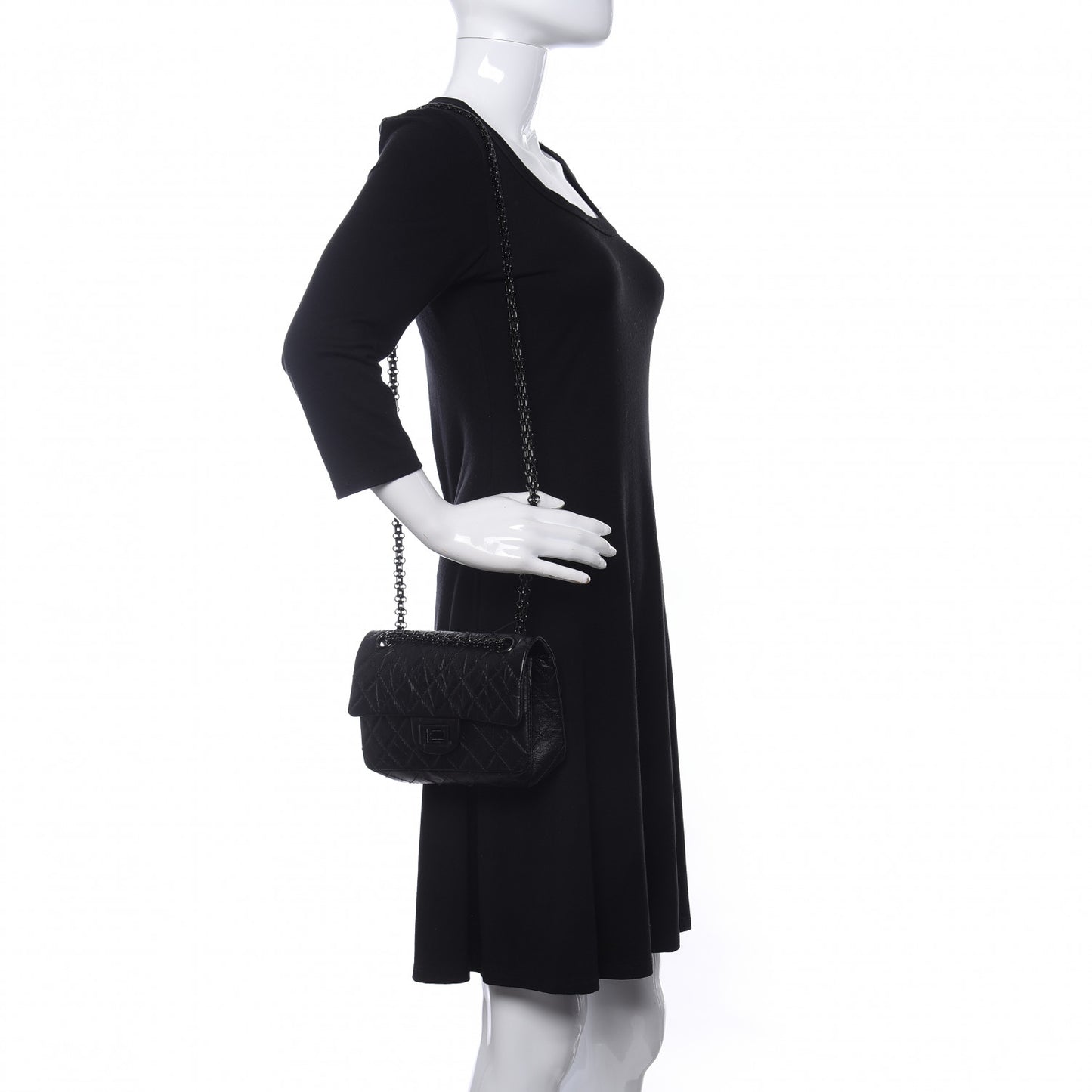 Aged Calfskin Quilted 2.55 Reissue Mini Flap So Black