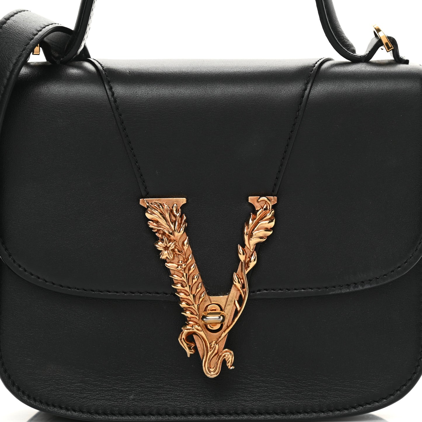 Vitello Barocco Virtus Small Top Handle Shoulder Bag Black