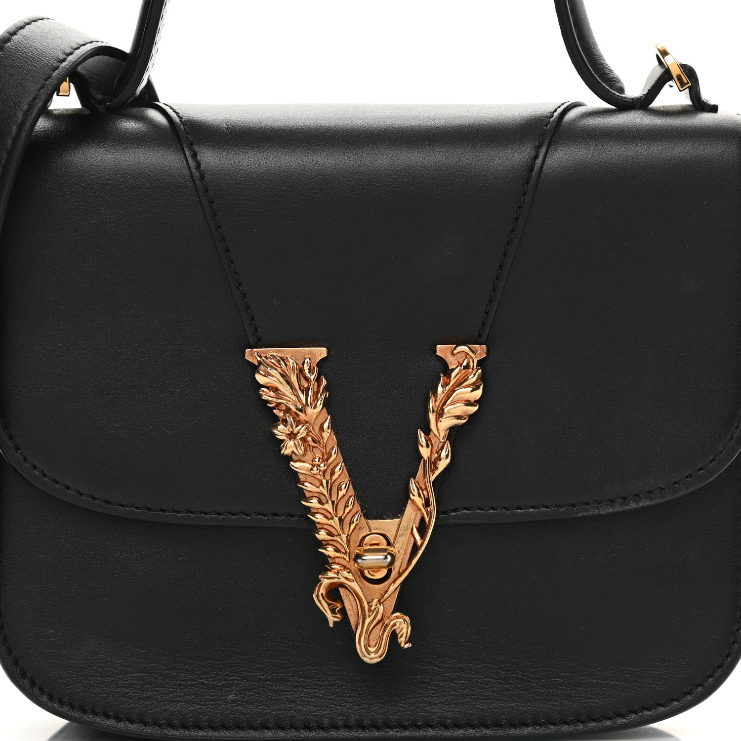 Versace Vitello Barocco Virtus Small Top Handle Shoulder Bag Black 7 of 18