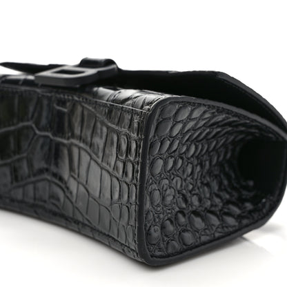 Balenciaga Shiny Calfskin Monochrome Crocodile Embossed Hourglass Top Handle Bag XS Black 8 of 8