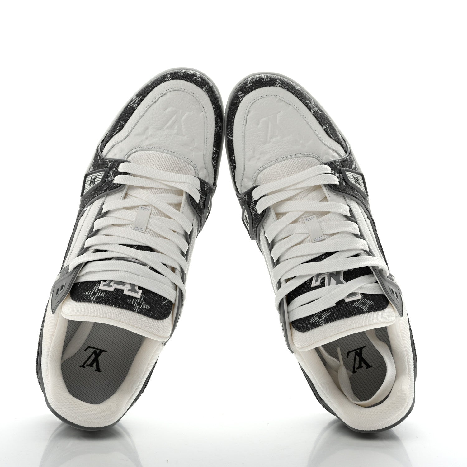 Louis Vuitton Calfskin Embossed Monogram Denim Mens LV Trainer Sneakers 11 Grey 2 of 10
