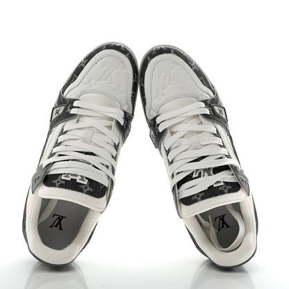 Louis Vuitton Calfskin Embossed Monogram Denim Mens LV Trainer Sneakers 11 Grey 2 of 10