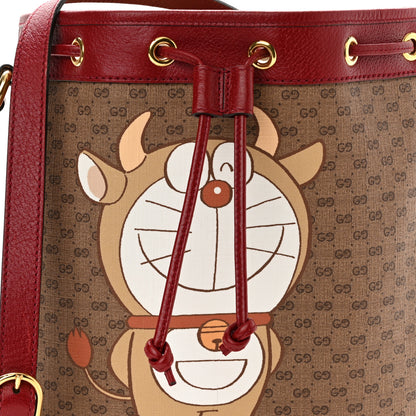 Gucci X DORAEMON Vintage GG Supreme Monogram Small Bucket Bag Beige Cherry Red 9 of 13
