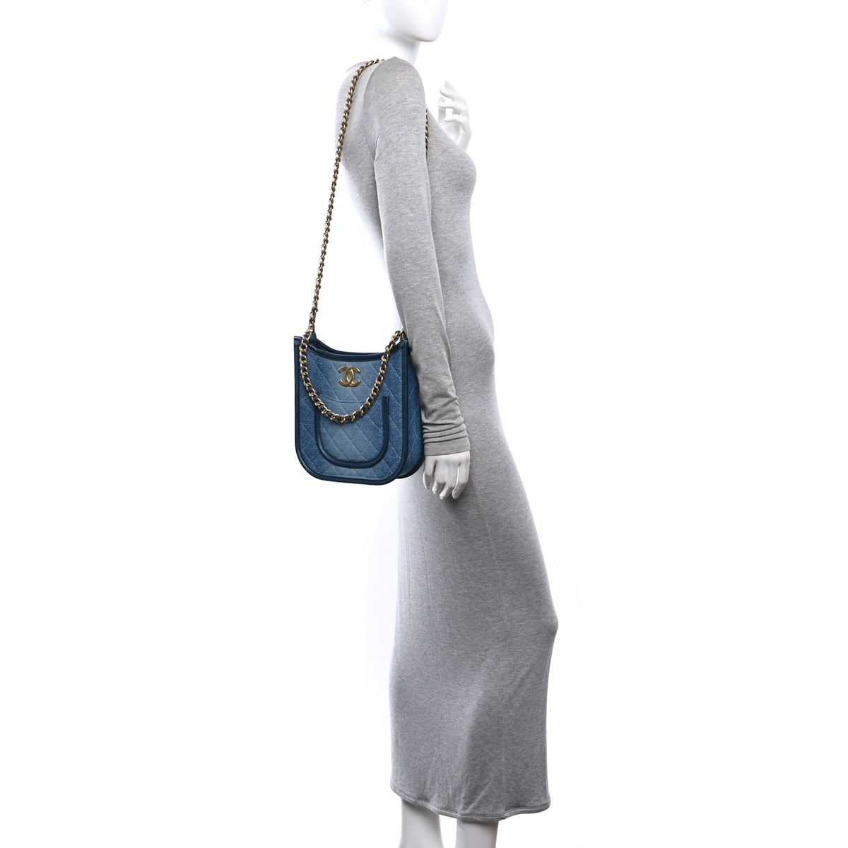 Washed Denim Quilted Small Hobo Blue