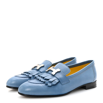 Hermes Goatskin Womens Royal Loafers 35 Bleu Faience 4 of 10