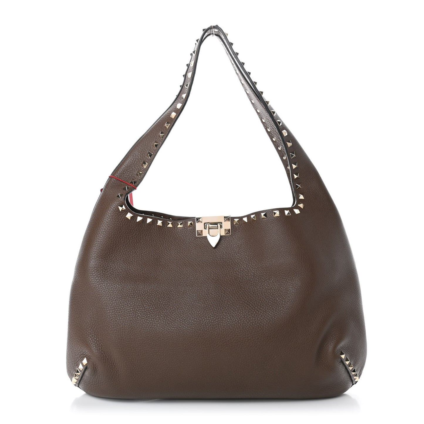 Grained Calfskin Large Rockstud Hobo Deep Taupe