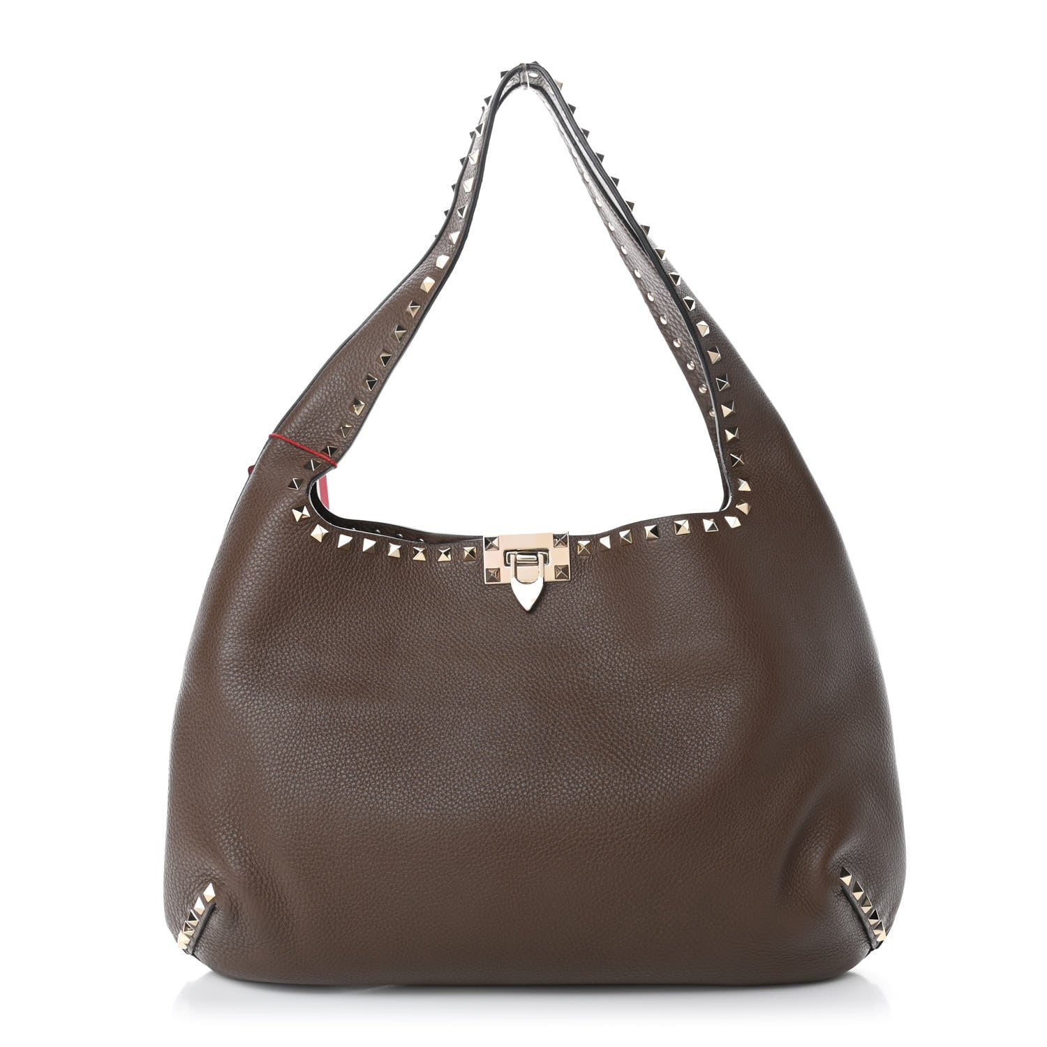Valentino Garavani Grained Calfskin Large Rockstud Hobo Deep Taupe 1 of 4