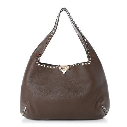 Valentino Garavani Grained Calfskin Large Rockstud Hobo Deep Taupe 1 of 4