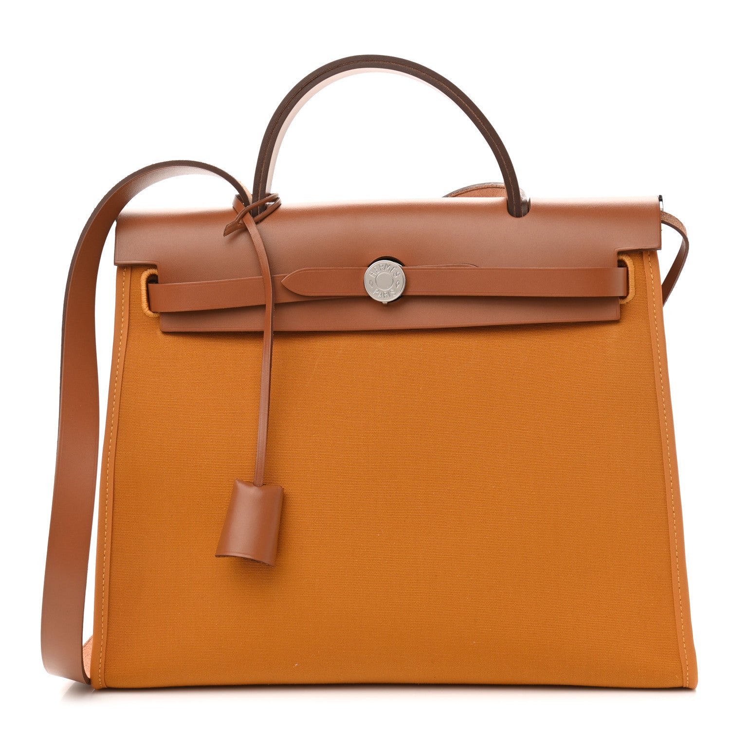 Hermes Toile Officer Vache Hunter Herbag Zip 31 PM Jaune Ambre Natural 1 of 11
