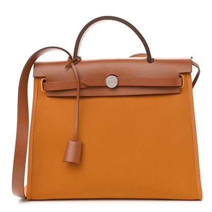 Hermes Toile Officer Vache Hunter Herbag Zip 31 PM Jaune Ambre Natural 1 of 11