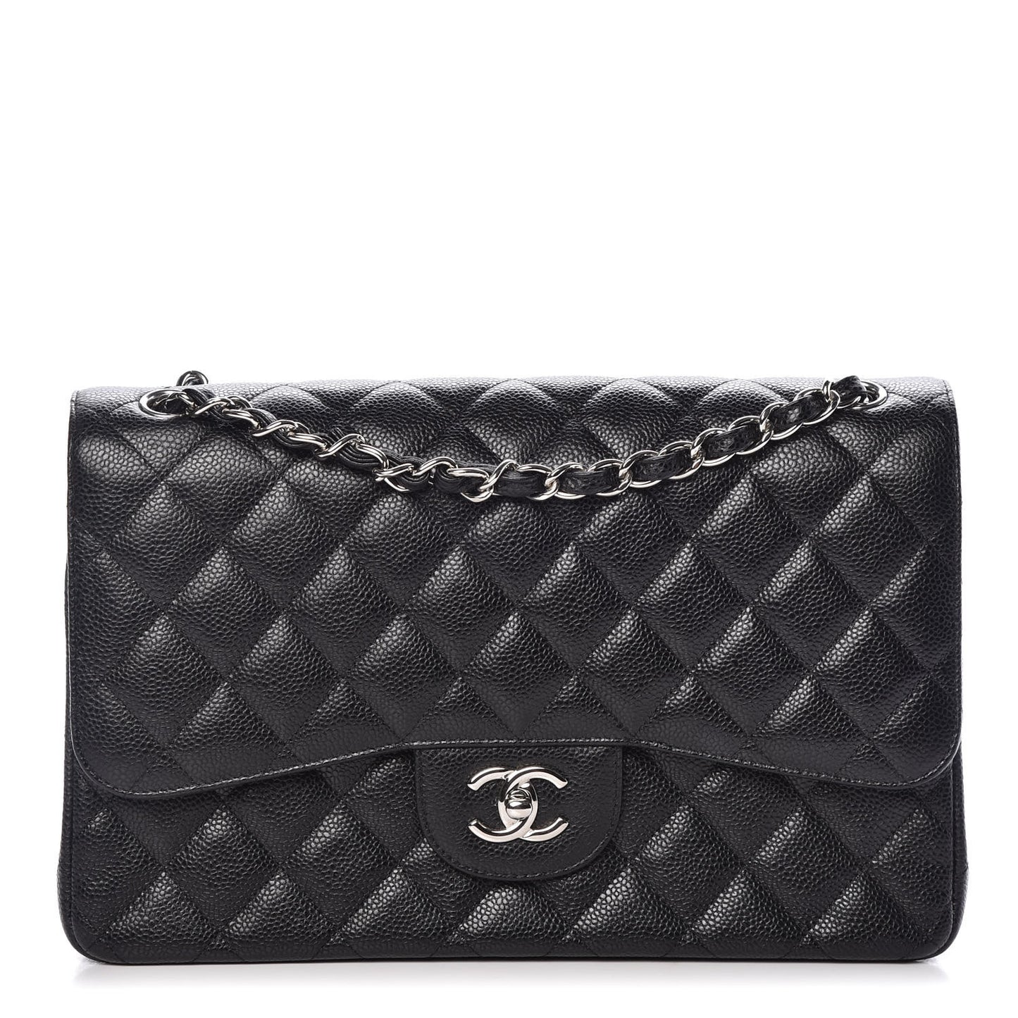 Caviar Quilted Jumbo Double Flap Black