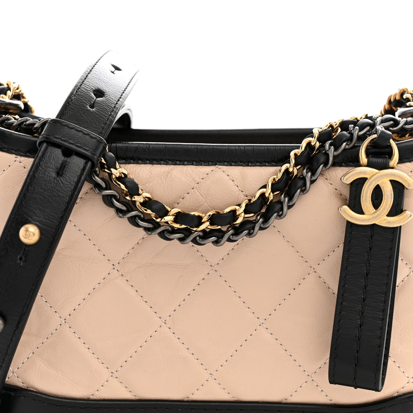 Aged Calfskin Quilted Small Gabrielle Hobo Beige Black