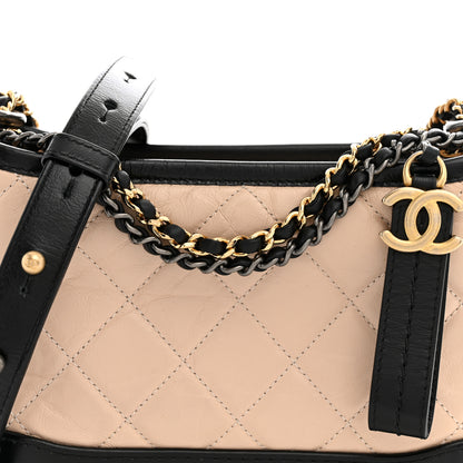 Chanel Aged Calfskin Quilted Small Gabrielle Hobo Beige Black 8 of 11