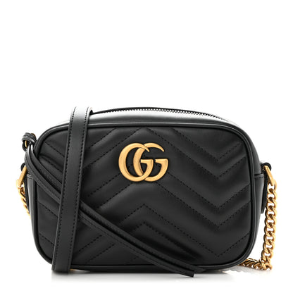 Gucci Calfskin Matelasse Mini GG Marmont Chain Shoulder Bag Black 1 of 10