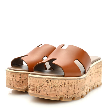 Hermes Calfskin Cork Eze 30 Sandals 37 Marron Glaise 3 of 8
