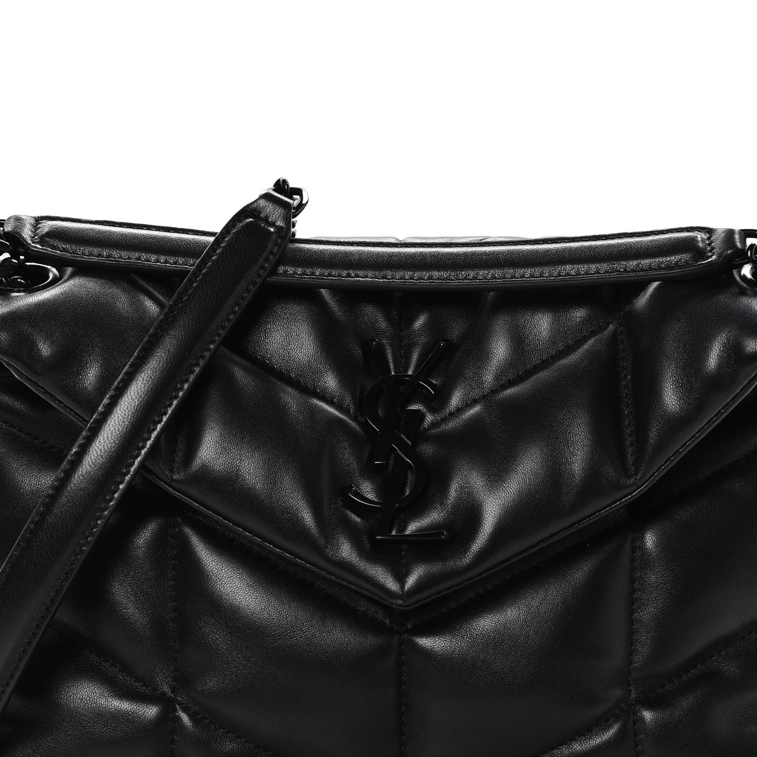 Saint Laurent Lambskin Quilted Monogram Monochrome Small Loulou Puffer Chain Satchel Black 8 of 10