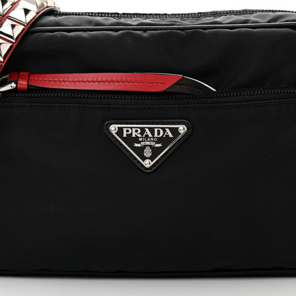 Prada Tessuto Nylon Studded New Vela Shoulder Bag Black Fuoco 9 of 14