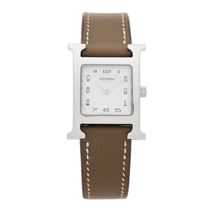 Hermes Stainless Steel Swift 21mm Heure H Hour Quartz Watch Etoupe 1 of 4