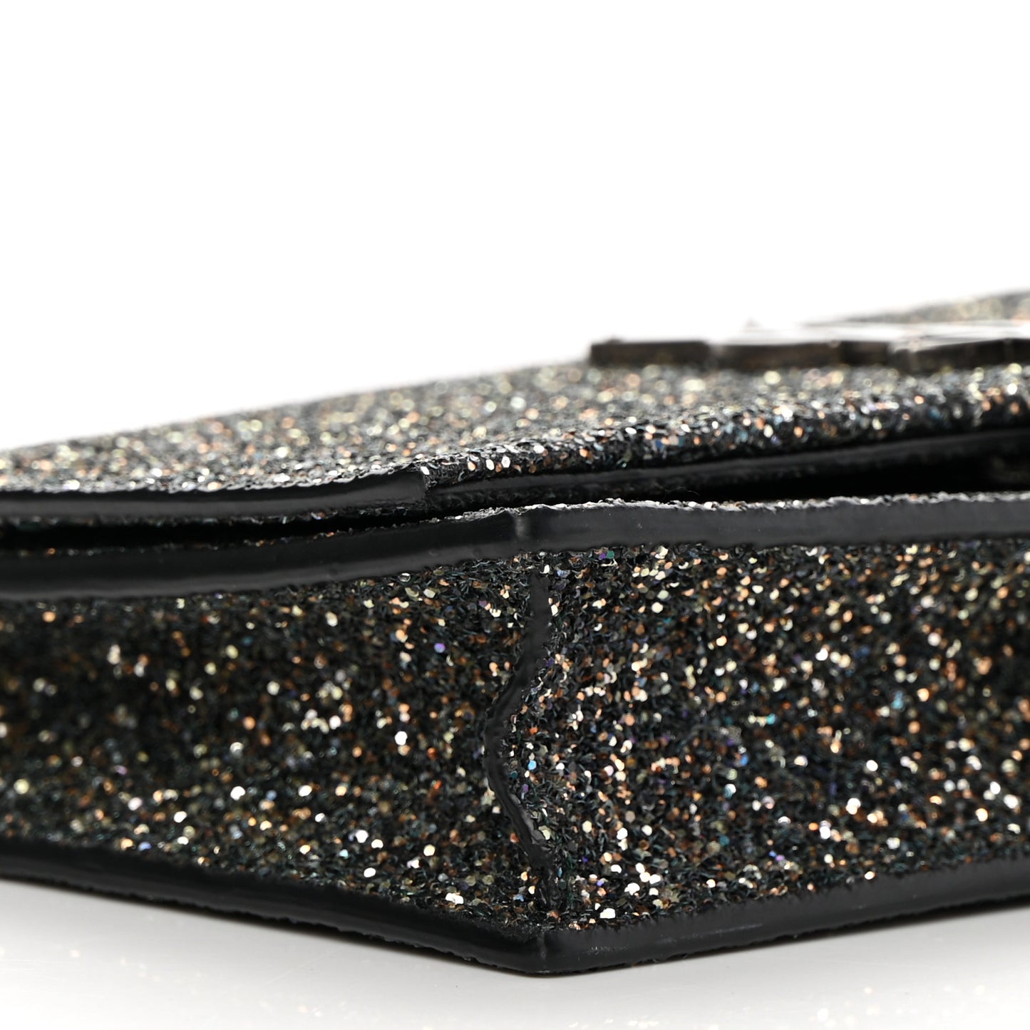 Metallic Glitter Classic Monogram Kate Tassel Chain Wallet Gun Metal Black