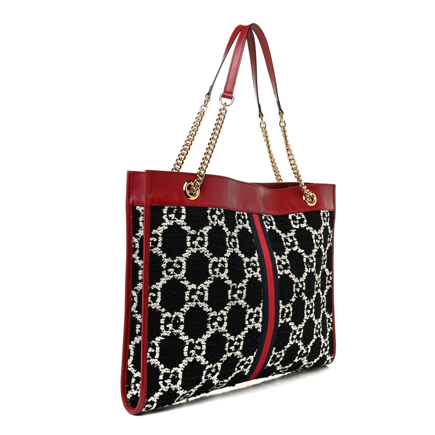 Gucci Tweed GG Monogram Large Rajah Chain Tote Romantic Cherry Black White 4 of 12