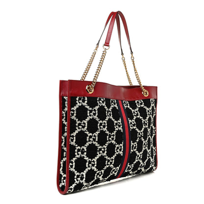 Gucci Tweed GG Monogram Large Rajah Chain Tote Romantic Cherry Black White 4 of 12