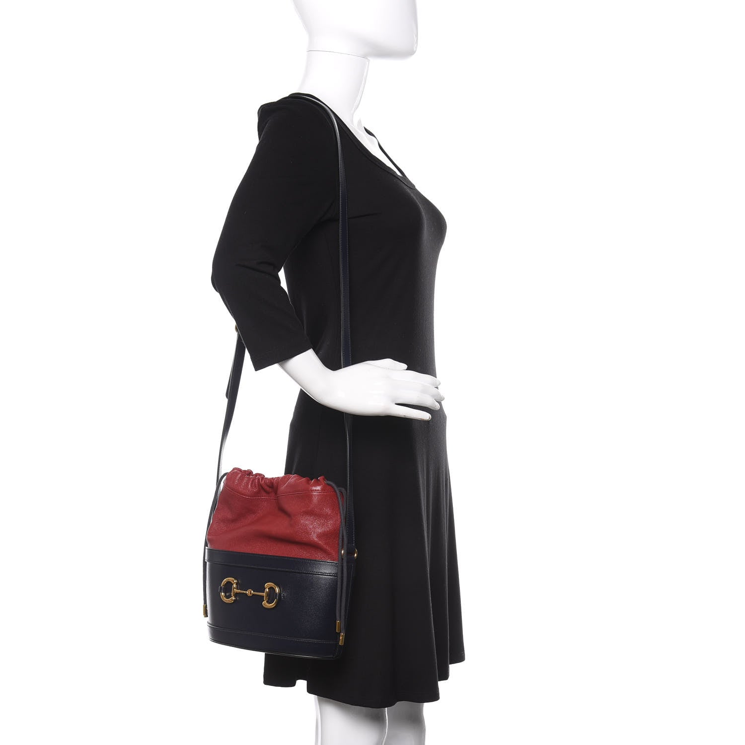 Gucci Azalea Sakai Be Green Calfskin Horsebit 1955 Drawstring Bucket Bag Blue New Cherry Red 2 of 10