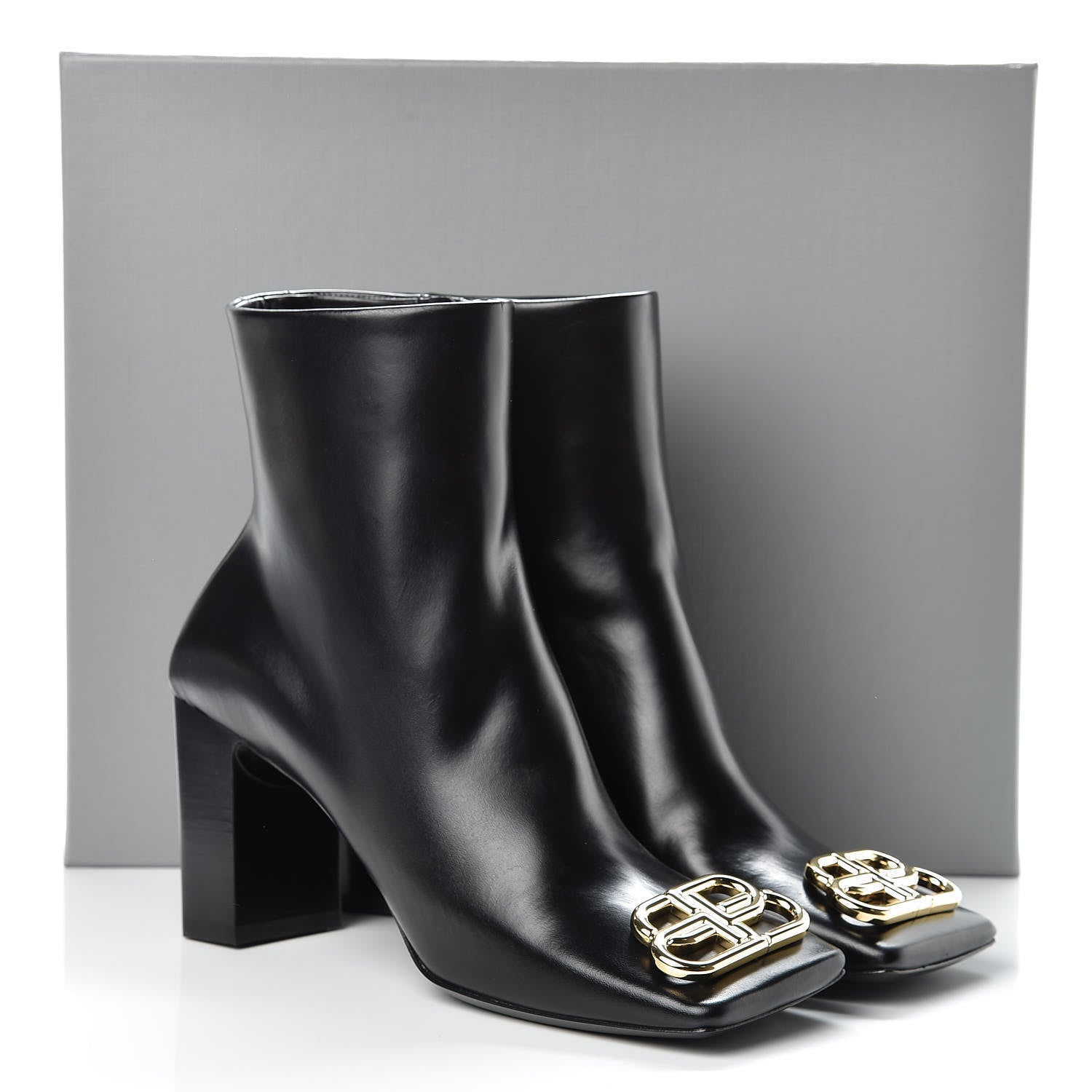 Balenciaga Calfskin BB Double Square 80mm Booties 38.5 Black 10 of 10