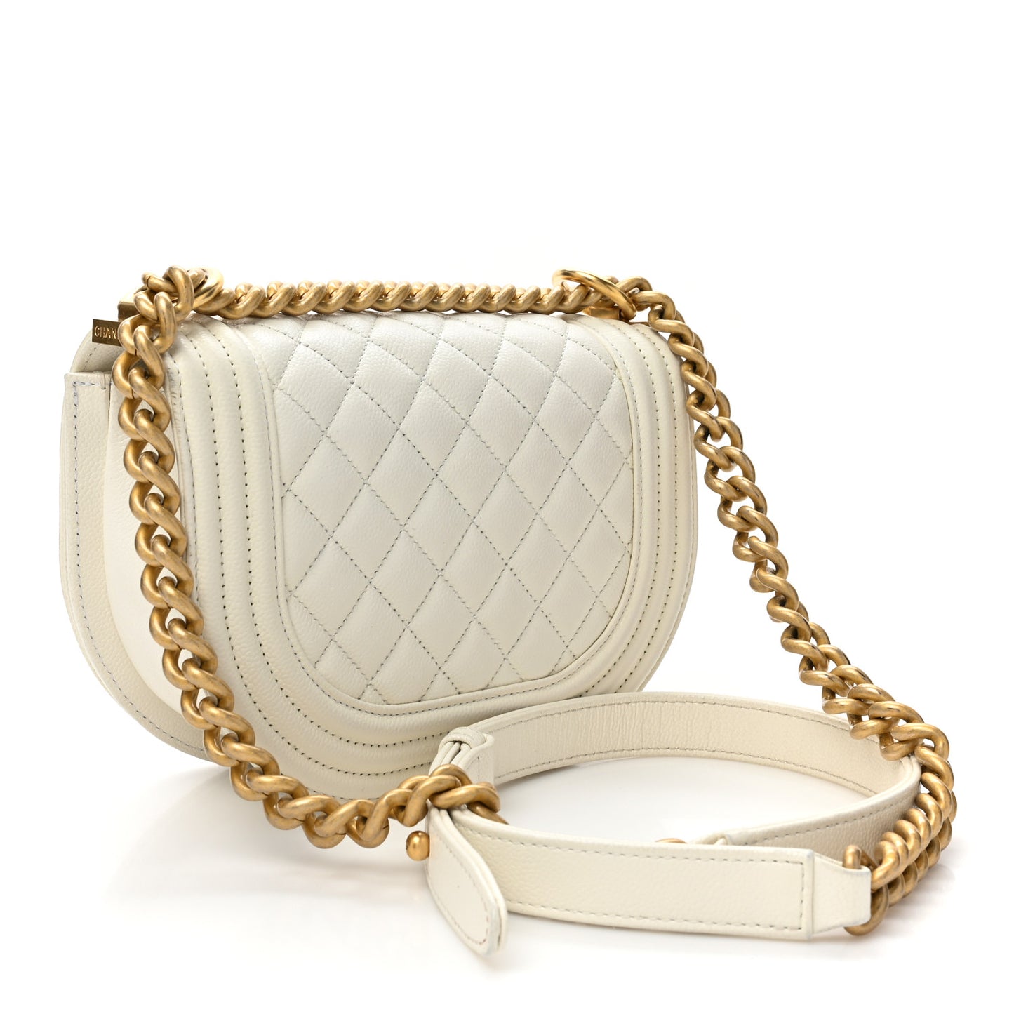 Caviar Quilted Small Boy Messenger Bag White