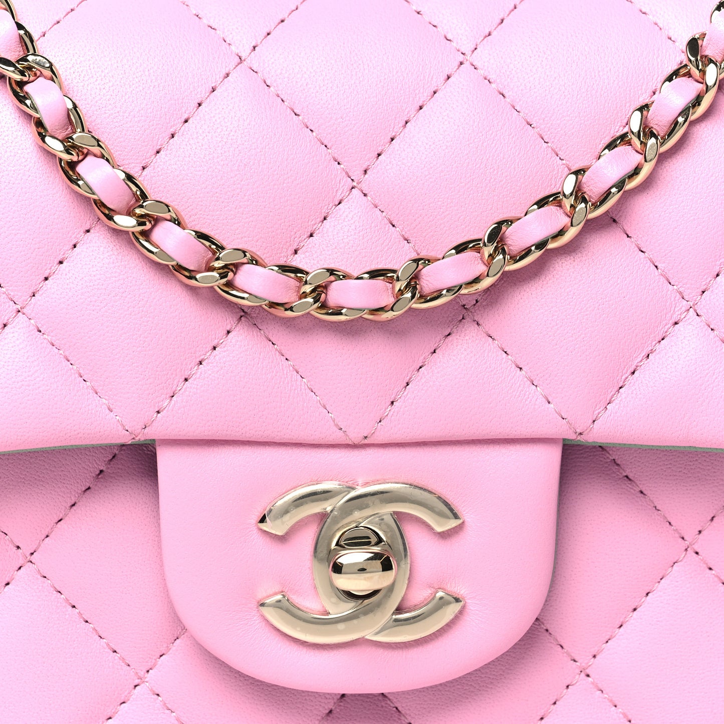 Lambskin Quilted Mini Top Handle Rectangular Flap Pink Green