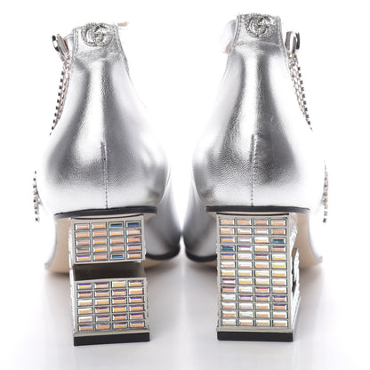Gucci Metallic Nappa Crystal Square G Mid Heel Pumps 38 Silver 5 of 12