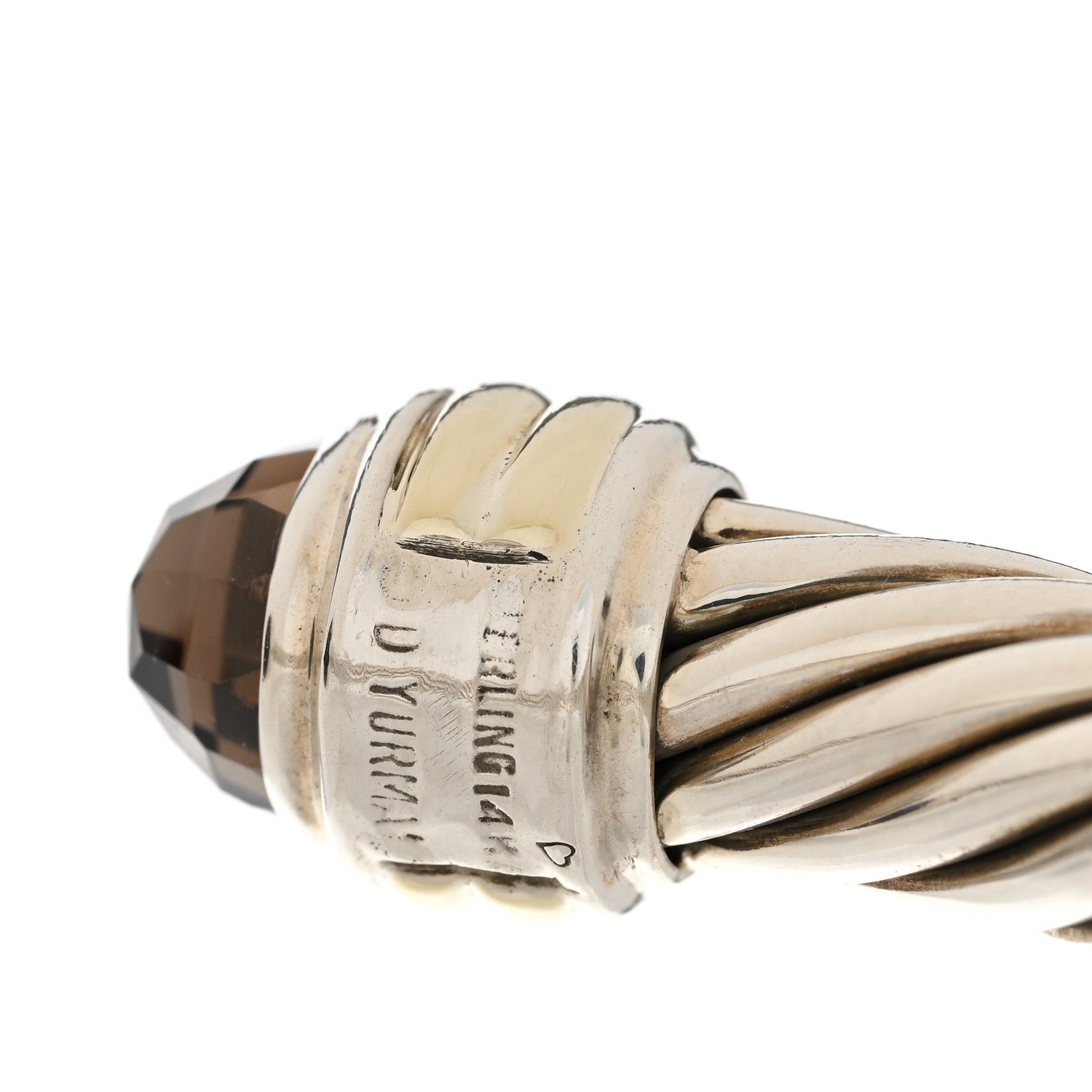 David Yurman Sterling Silver 14K Yellow Gold Smoky Quartz 10mm Cable Classics Hinged Bracelet 4 of 4