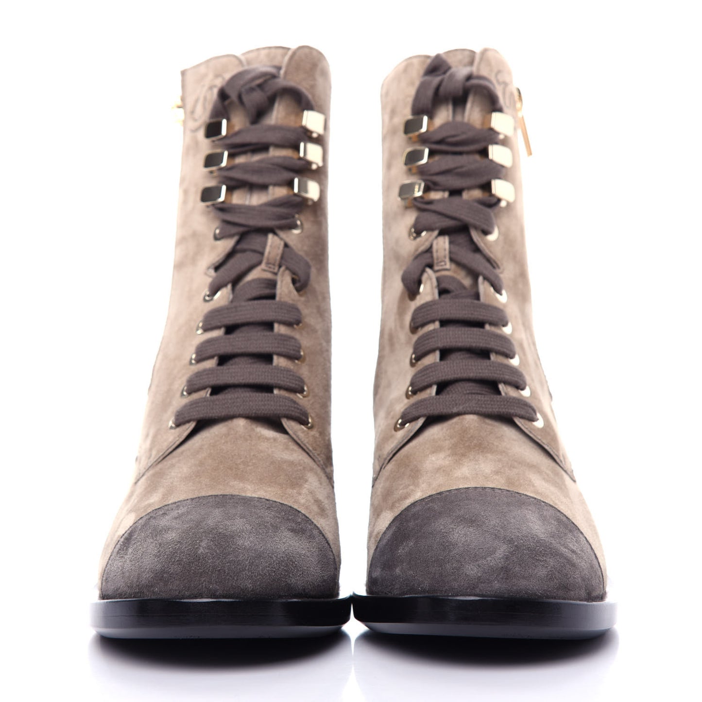 Suede Calfskin CC Lace Up Short Boots 39.5 Light Beige