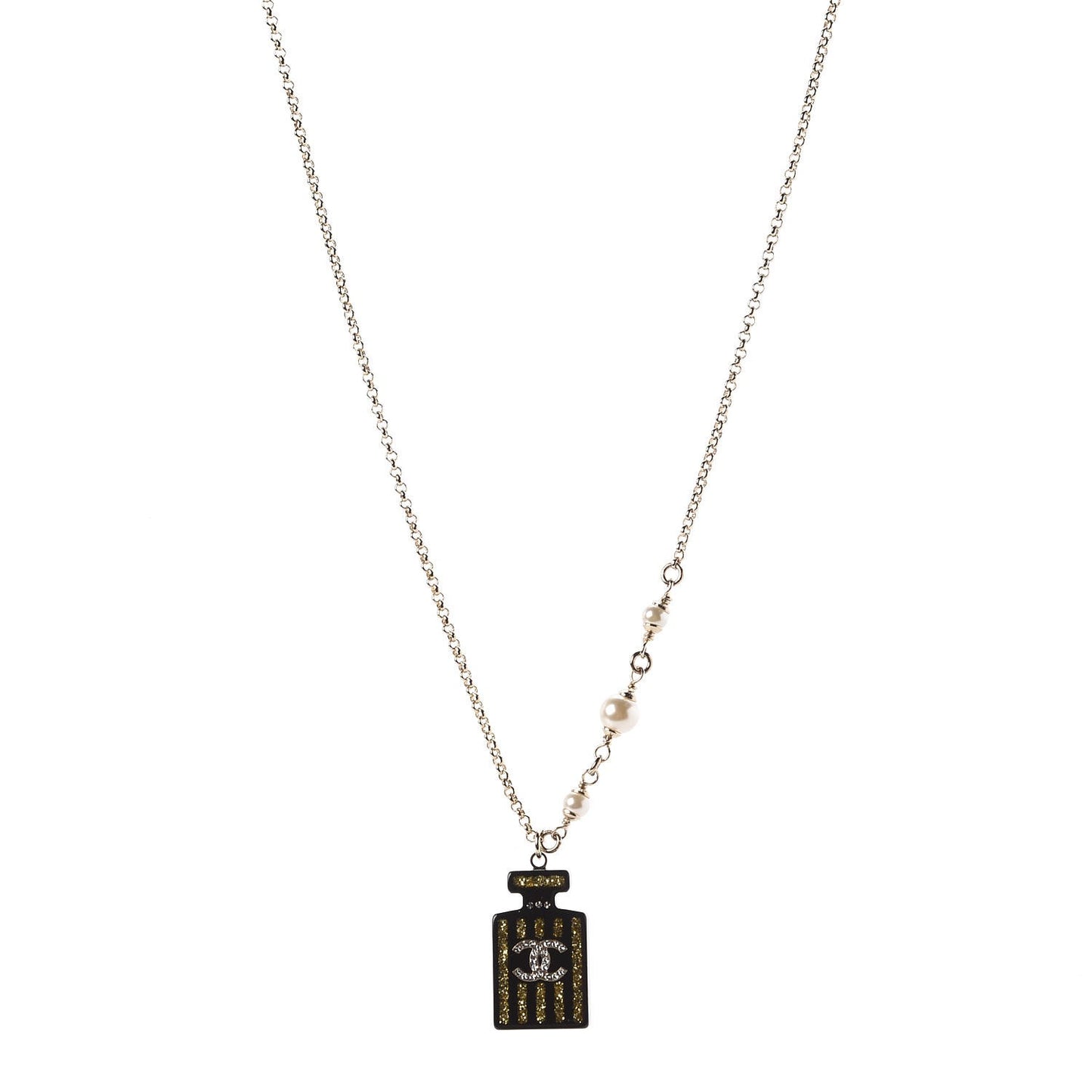 Resin Strass Perfume Bottle CC Necklace Black Gold