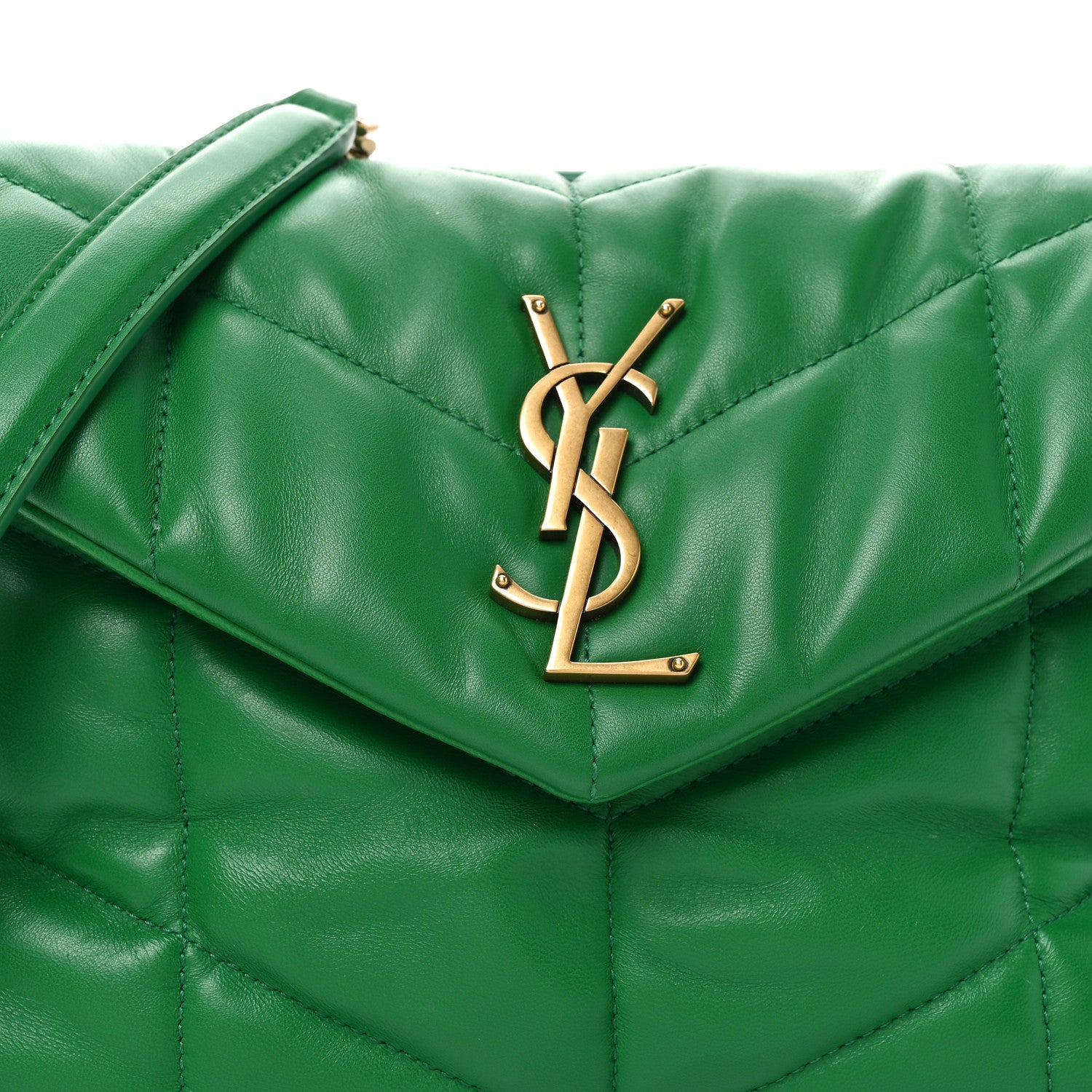 Saint Laurent Lambskin Quilted Small Loulou Puffer Monogram Chain Satchel New Vert 8 of 10