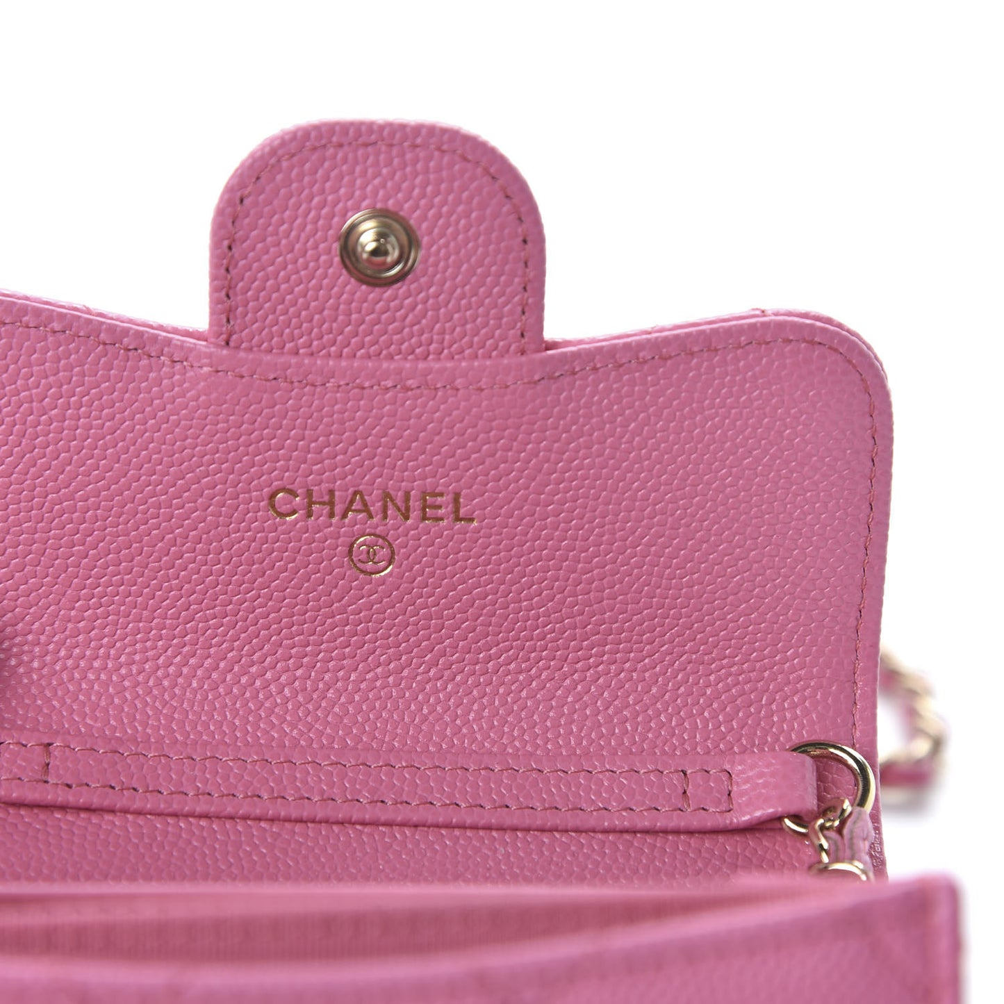 Caviar Quilted Flap Card Holder On Chain Pink