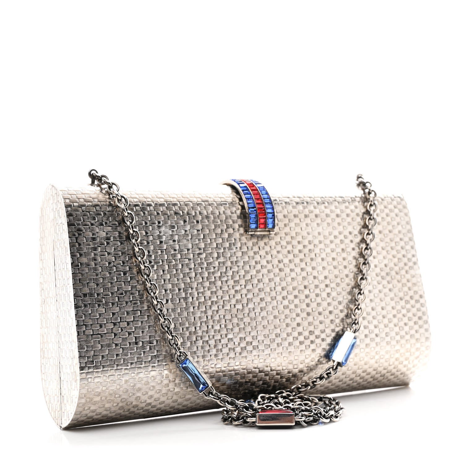 GUCCI ウォレットチェーン シルバー Gucci Metal Crystal Buckle Small Chain Shoulder Bag Silver 1848791