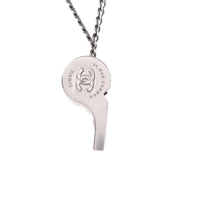 Chanel Crystal Baguette CC Whistle Pendant Necklace Silver 4 of 9