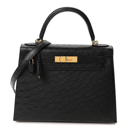 Hermes Ostrich Kelly Sellier 28 Black 1 of 10