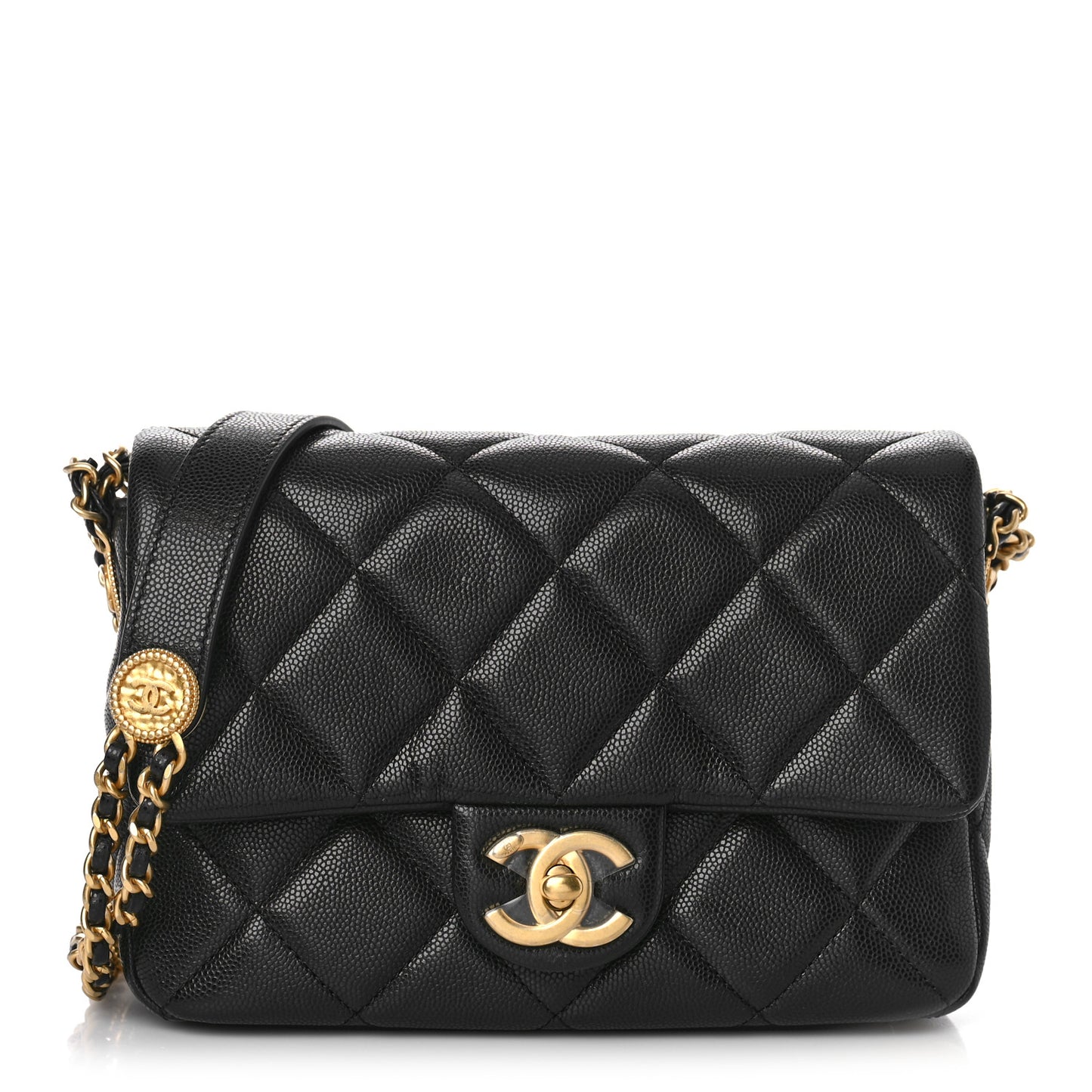 Caviar Quilted Small Twist Your Buttons Flap Black