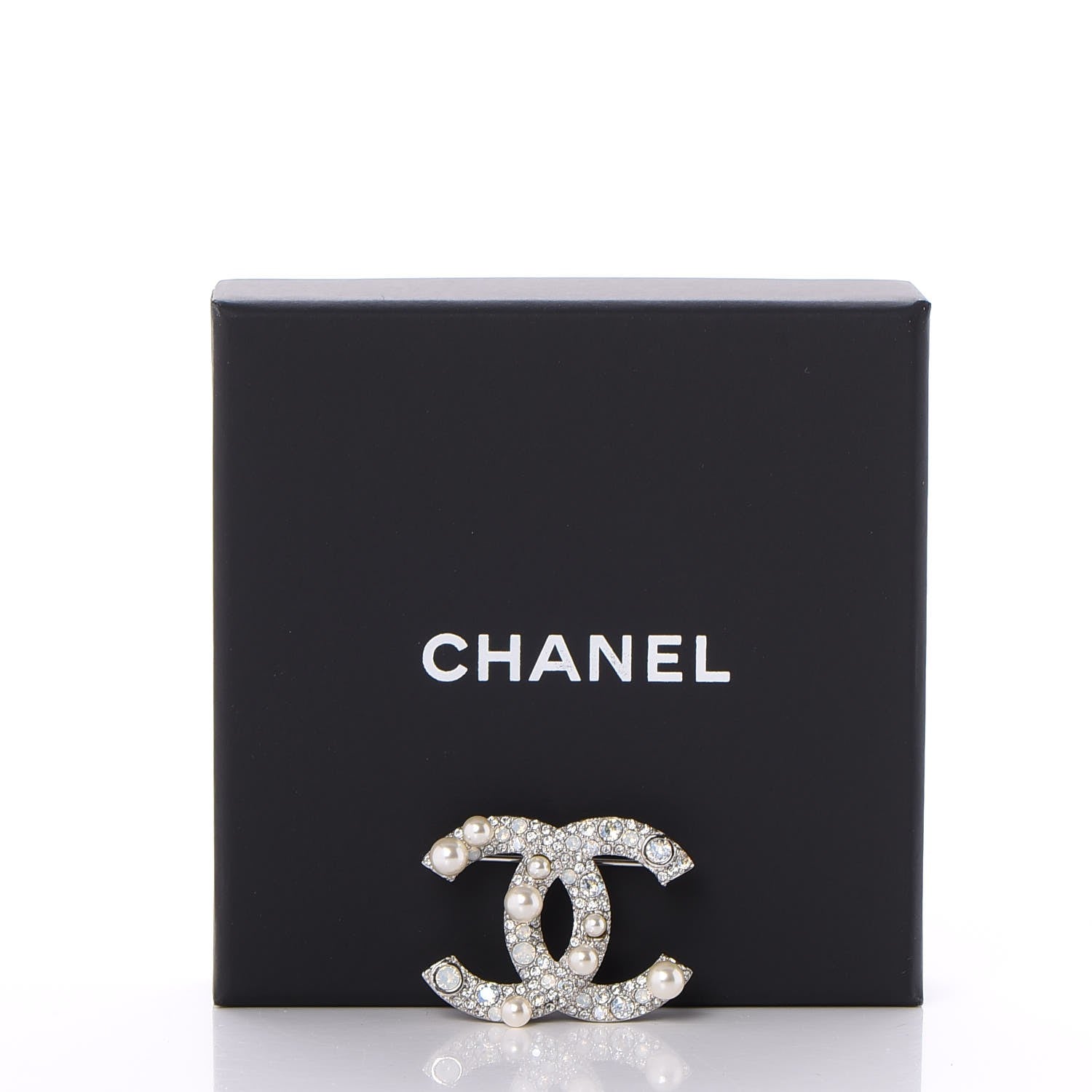 Chanel Pearl Crystal CC Mini Brooch Silver 5 of 5