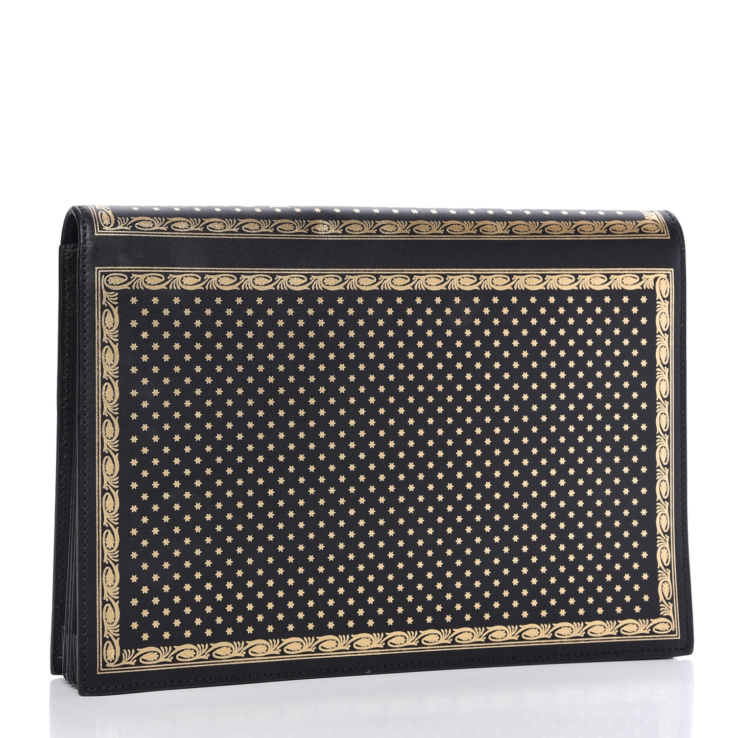 X SEGA Calfskin GUCCY Stars Portfolio Bag Black Gold