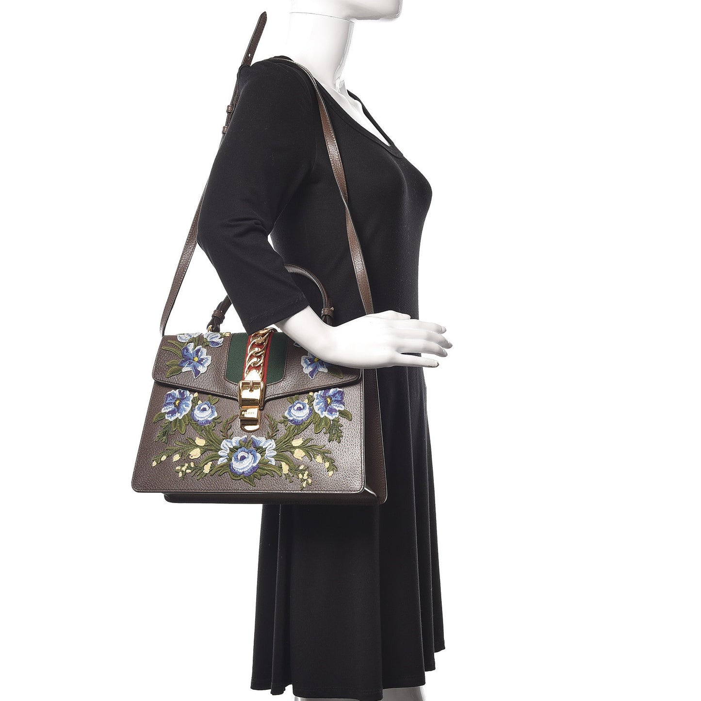 Calfskin Embroidered Medium Sylvie Top Handle Bag New Acero Multicolor