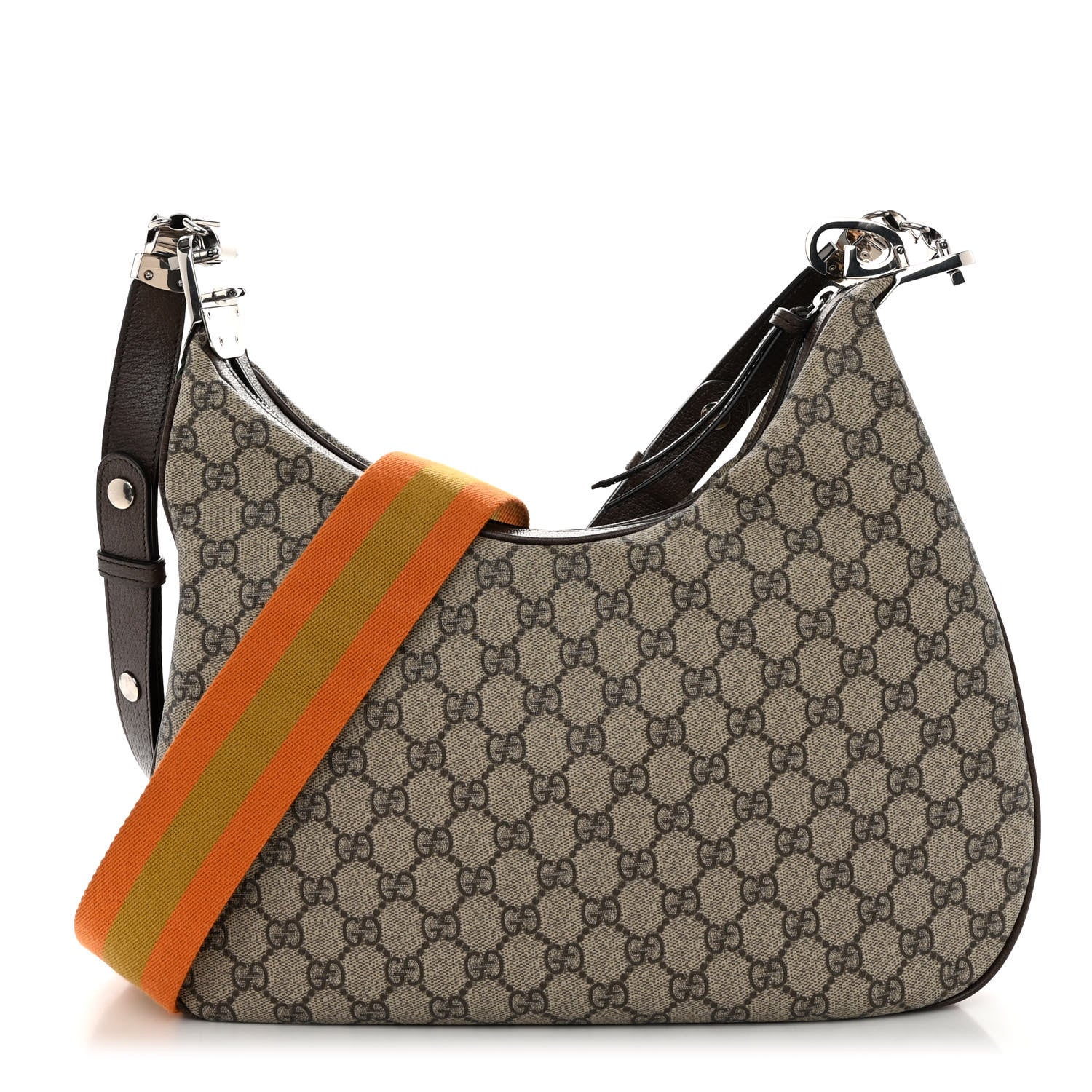 Gucci GG Supreme Monogram Textured Calfskin Web Large Attache Shoulder Bag Beige Ebony New Acero 1 of 9