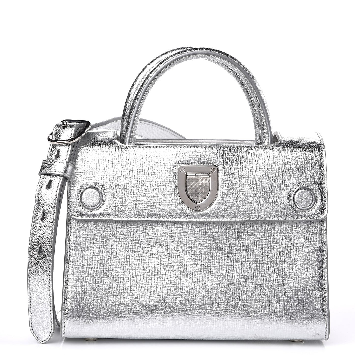 Metallic Grained Calfskin Mini Diorever Flap Silver