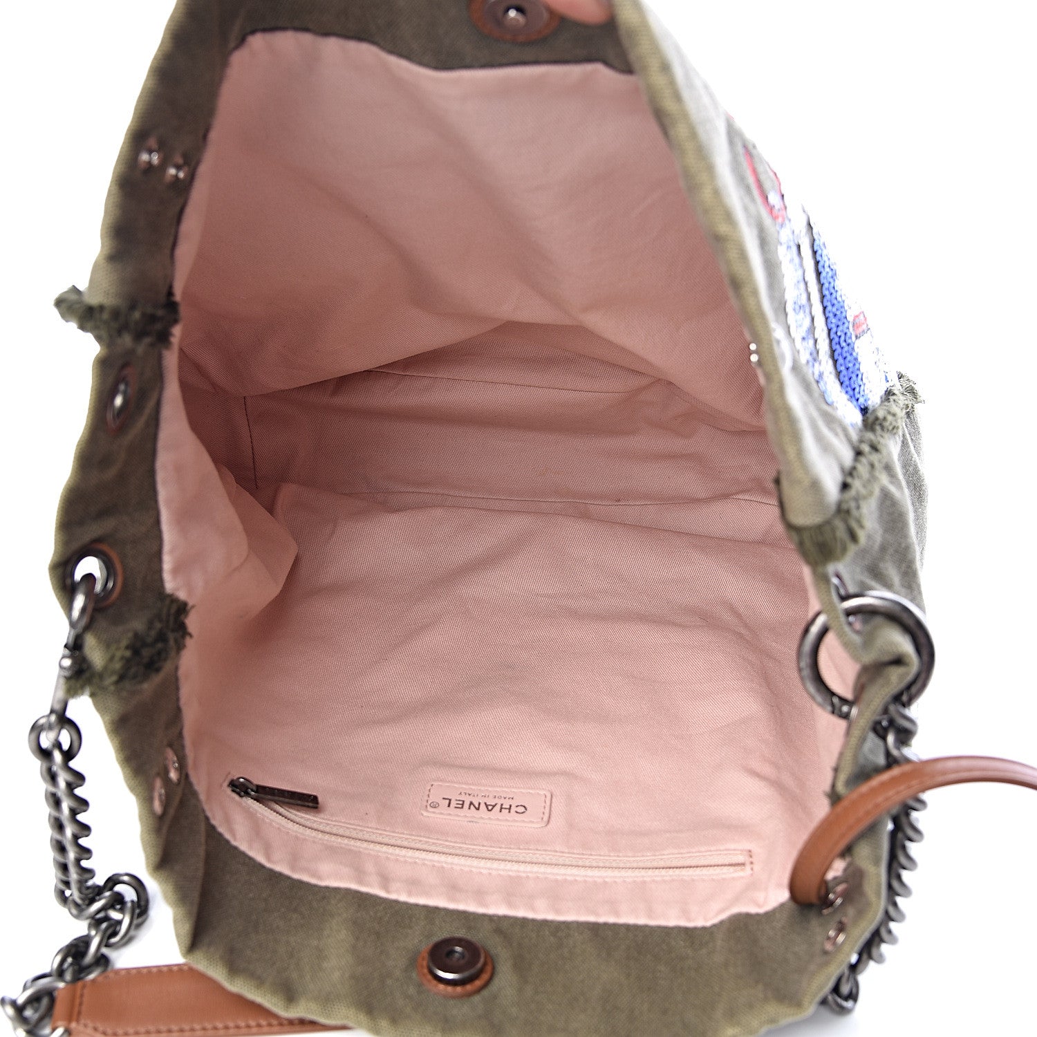 Chanel Canvas Sequins Cubano Trip Hobo Khaki 5 of 12