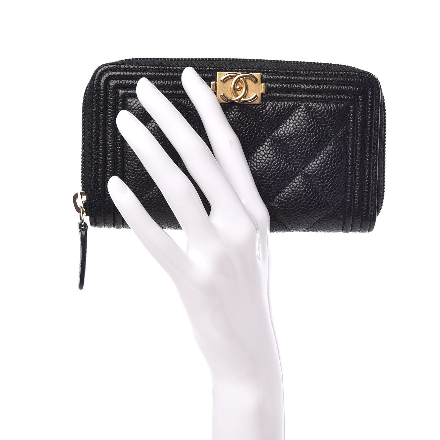 Caviar Quilted Small Boy Zip Around Wallet Black